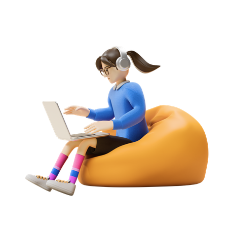 Chica trabajando desde casa  3D Illustration