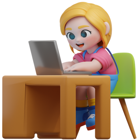 Chica trabajando en el escritorio  3D Icon