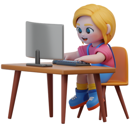 Chica trabajando en el escritorio  3D Icon