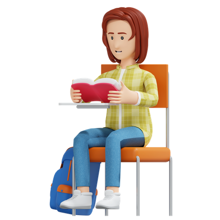 Chica universitaria leyendo un libro  3D Illustration