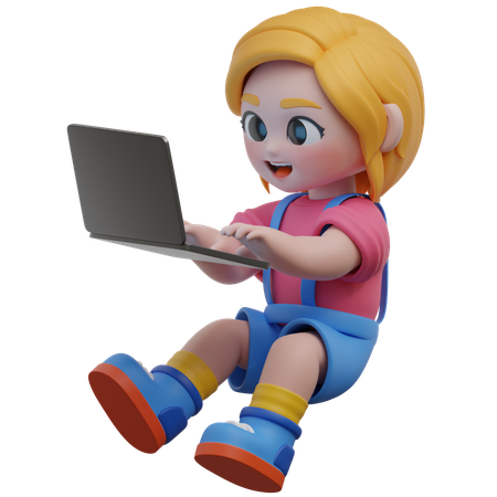 Chica usando laptop  3D Illustration