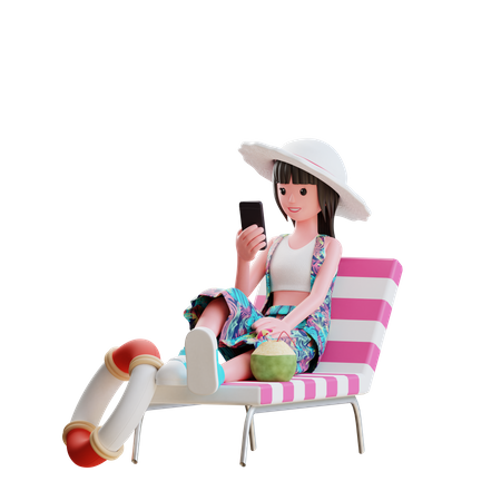 Chica usando Smartphone en la playa  3D Icon