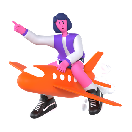 Chica viajando en vuelo  3D Illustration