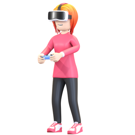 Chica jugadora virtual  3D Illustration