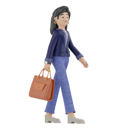 Chica yendo a la oficina  3D Illustration