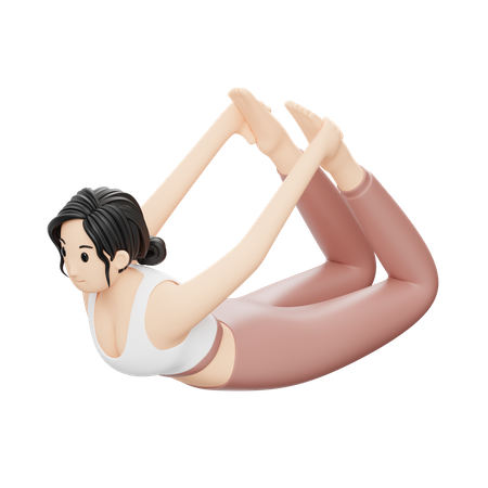 Chica de yoga haciendo dhanurasana  3D Illustration