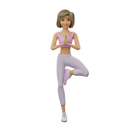 Chica de yoga haciendo pose de árbol  3D Illustration