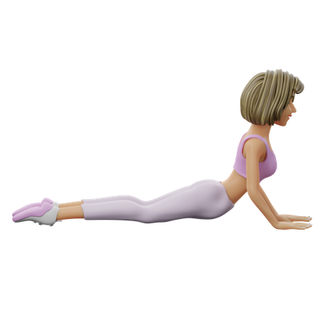 Chica de yoga haciendo postura de cobra  3D Illustration