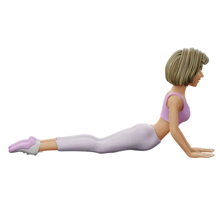 Chica de yoga haciendo postura de cobra  3D Illustration