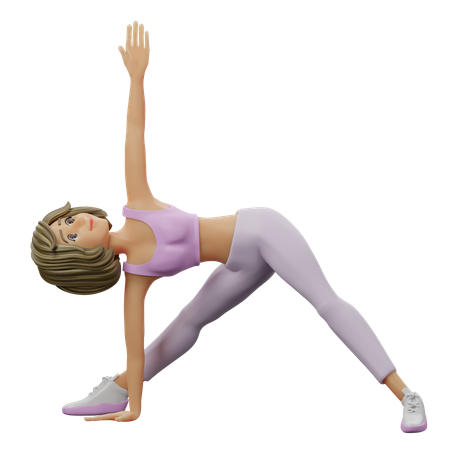 Chica de yoga haciendo pose de triángulo  3D Illustration