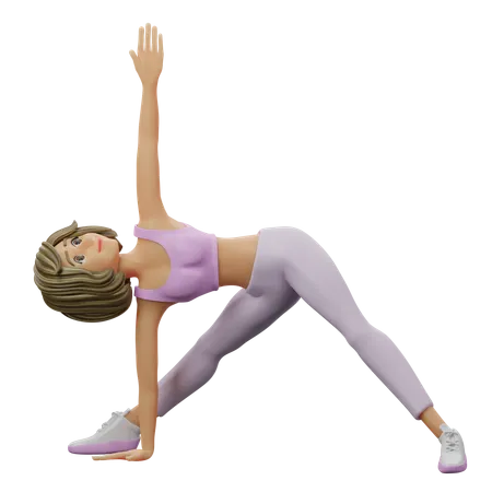 Chica de yoga haciendo pose de triángulo  3D Illustration