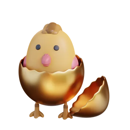 3 D Illustration Of Chick And Golden Egg 3D Icon