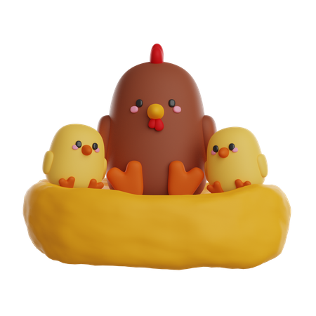 Chicken And Chickens  3D Icon