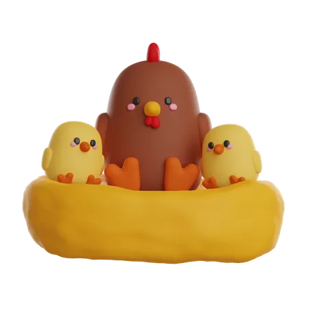 Chicken And Chickens  3D Icon