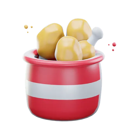 3 D Cartoon Chicken Bucket Icon Isolated On Transparent Background 3 D Illustration 3D Icon