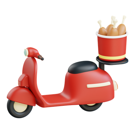 Chicken Bucket Delivery By Scooter  3D Icon