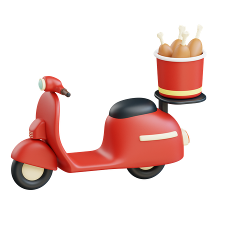 Chicken Bucket Delivery By Scooter  3D Icon