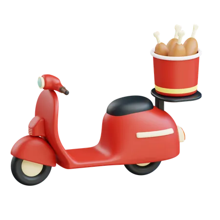 3 D Fried Chicken Bucket Food Delivery By Scooter Icon Illustration With Transparent Background 3D Icon