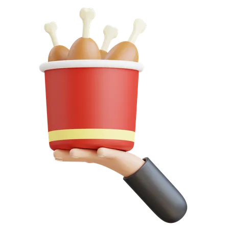 3 D Chicken Bucket On Hand Icon Illustration With Transparent Background 3D Icon