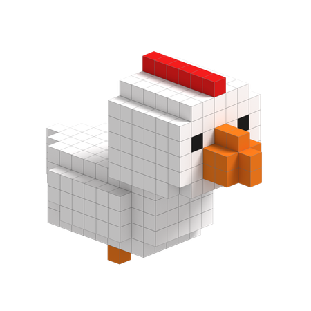 Chicken Cute Voxel Art  3D Icon