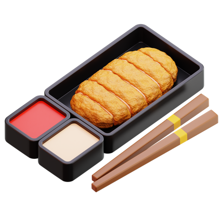 Chicken Katsu Slice With Chopsticks And Sauces  3D Icon