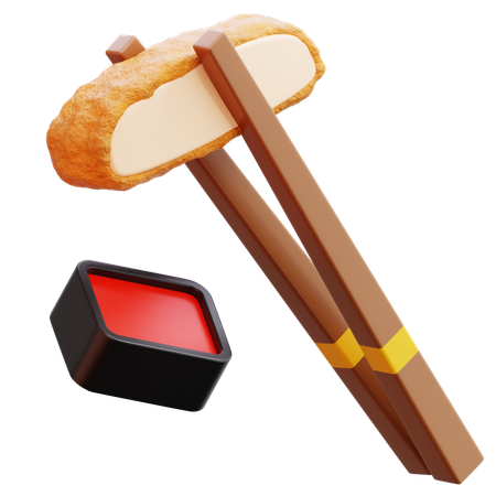 Chicken Katsu With Chopsticks And Sauces  3D Icon
