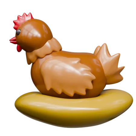 Chicken Laying Eggs  3D Icon