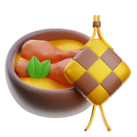 Chicken Opor And Ketupat  3D Icon