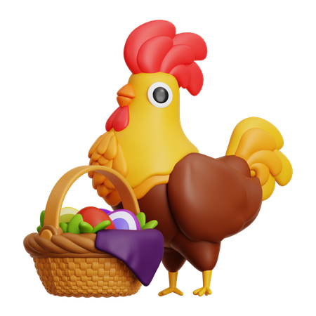 Chicken With Basket  3D Icon