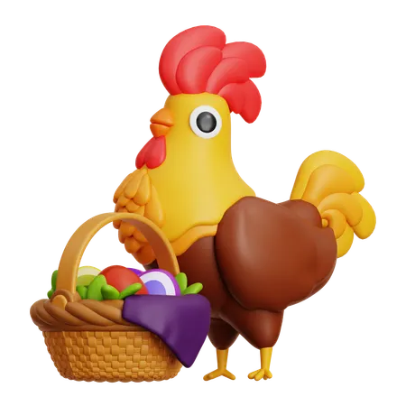 Chicken With Basket  3D Icon