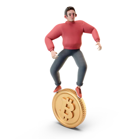 Chico con bitcoin  3D Illustration