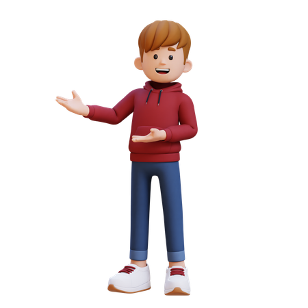 Niño con capucha que se presenta hacia el lado derecho  3D Illustration