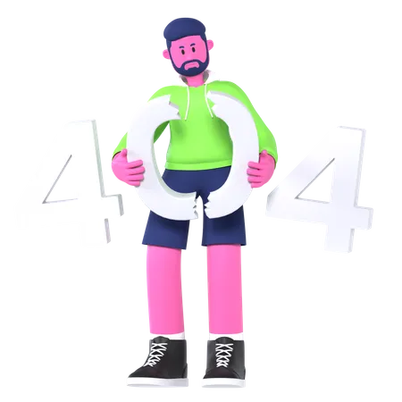 Chico con error 404  3D Illustration