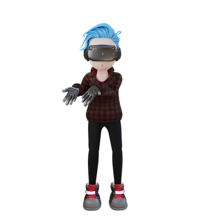 Niño con gafas VR mostrando algo  3D Icon