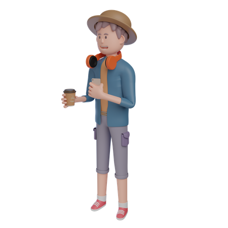 Cool Boy Beber Café  3D Illustration