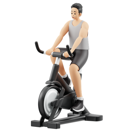 Chico de gimnasio haciendo ciclismo en el gimnasio  3D Illustration