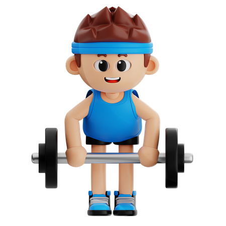 Chico de gimnasio haciendo ejercicio de levantamiento de pesas  3D Illustration