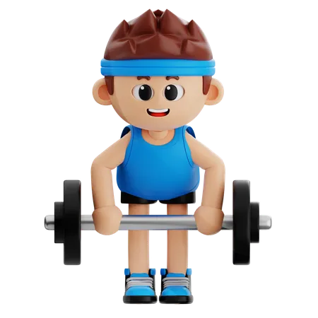 Chico de gimnasio haciendo ejercicio de levantamiento de pesas  3D Illustration