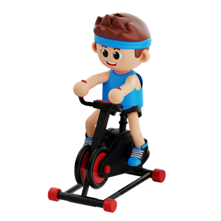 Chico de gimnasio haciendo ejercicio en bicicleta en el gimnasio  3D Illustration