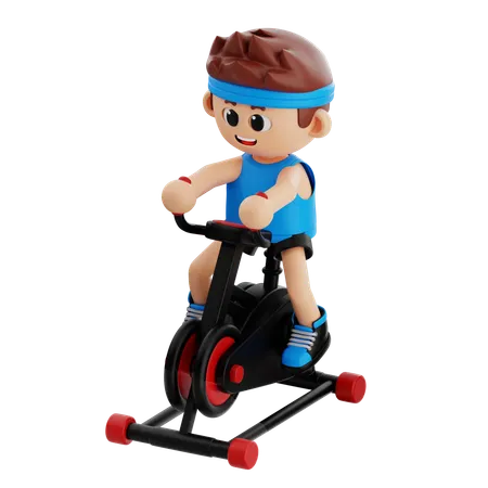 Chico de gimnasio haciendo ejercicio en bicicleta en el gimnasio  3D Illustration