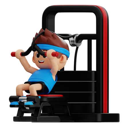 Chico de gimnasio haciendo ejercicio en press de banca  3D Illustration