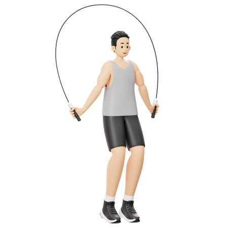 Chico de gimnasio haciendo saltos usando la cuerda para saltar  3D Icon
