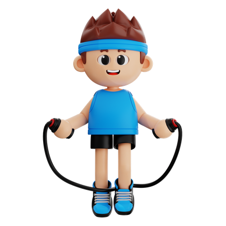 Chico de gimnasio saltando con una cuerda  3D Icon