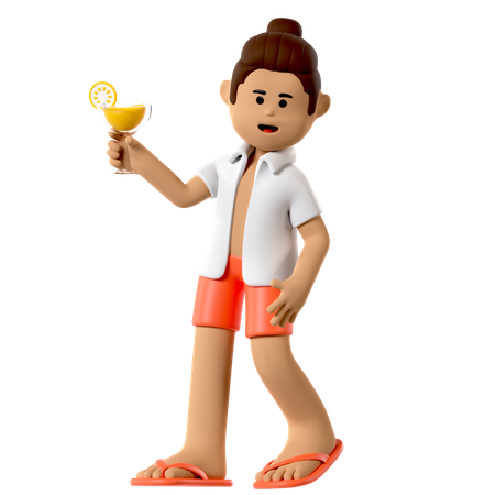 Chico de playa bebe cóctel  3D Icon