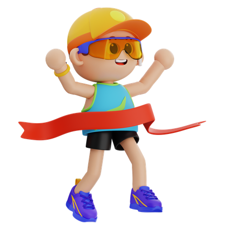 Chico deportista ganando carrera mientras llega a la meta  3D Icon
