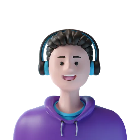 Chico estilista con auriculares  3D Icon