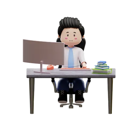 Chico estudiante estudiando en el escritorio  3D Illustration