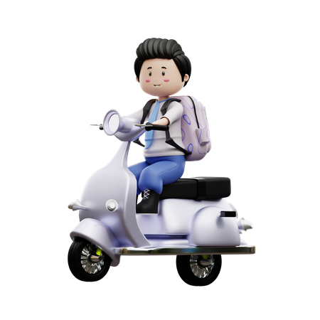 Niño, estudiante, equitación, scooter  3D Illustration