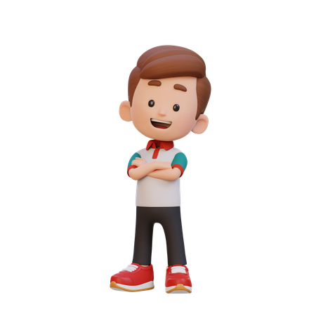 Chico guapo en pose segura mientras está de pie con las manos cruzadas  3D Icon