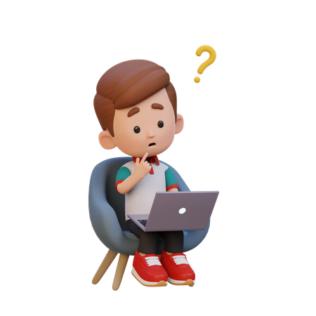 Chico lindo confundido mientras está sentado en el sofá con una computadora portátil  3D Icon